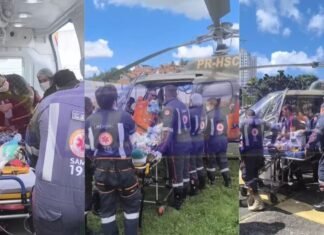 TRAUMATISMO CRANIANO: criança de sete anos é socorrida por helicóptero do Corpo de Bombeiros após levar coice na cidade de Santo Amaro
